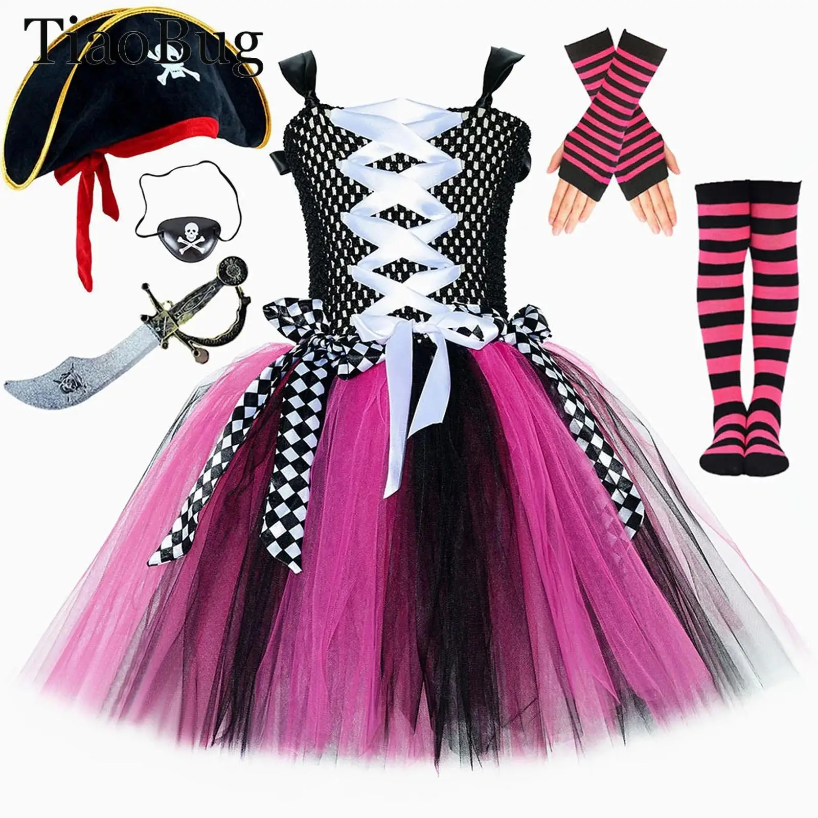 Girls Halloween Pirate Cosplay Costume Lace-Up Puffy Mesh Ballet Leotard Tutu Dresses with Skull Hat 4Pcs/ 6Pcs Pirate Dress Up
Girls Halloween Pirate Cosplay Costume Lace-Up Puffy Mesh Ballet Leotard Tutu Dresses with Skull Hat 4Pcs/ 6Pcs Pirate Dress Up