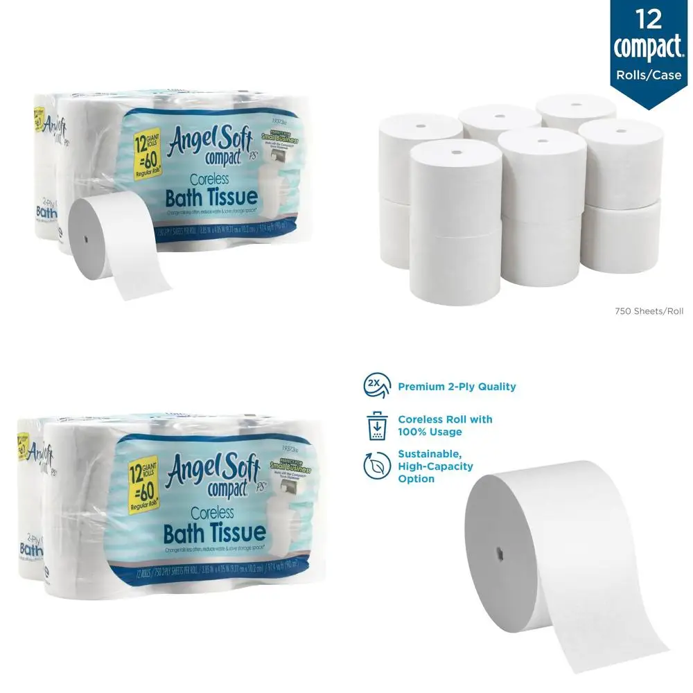 Compact Premium 2-Ply Toilet Paper, 12 Rolls Case, White
Compact Premium 2-Ply Toilet Paper, 12 Rolls Case, White