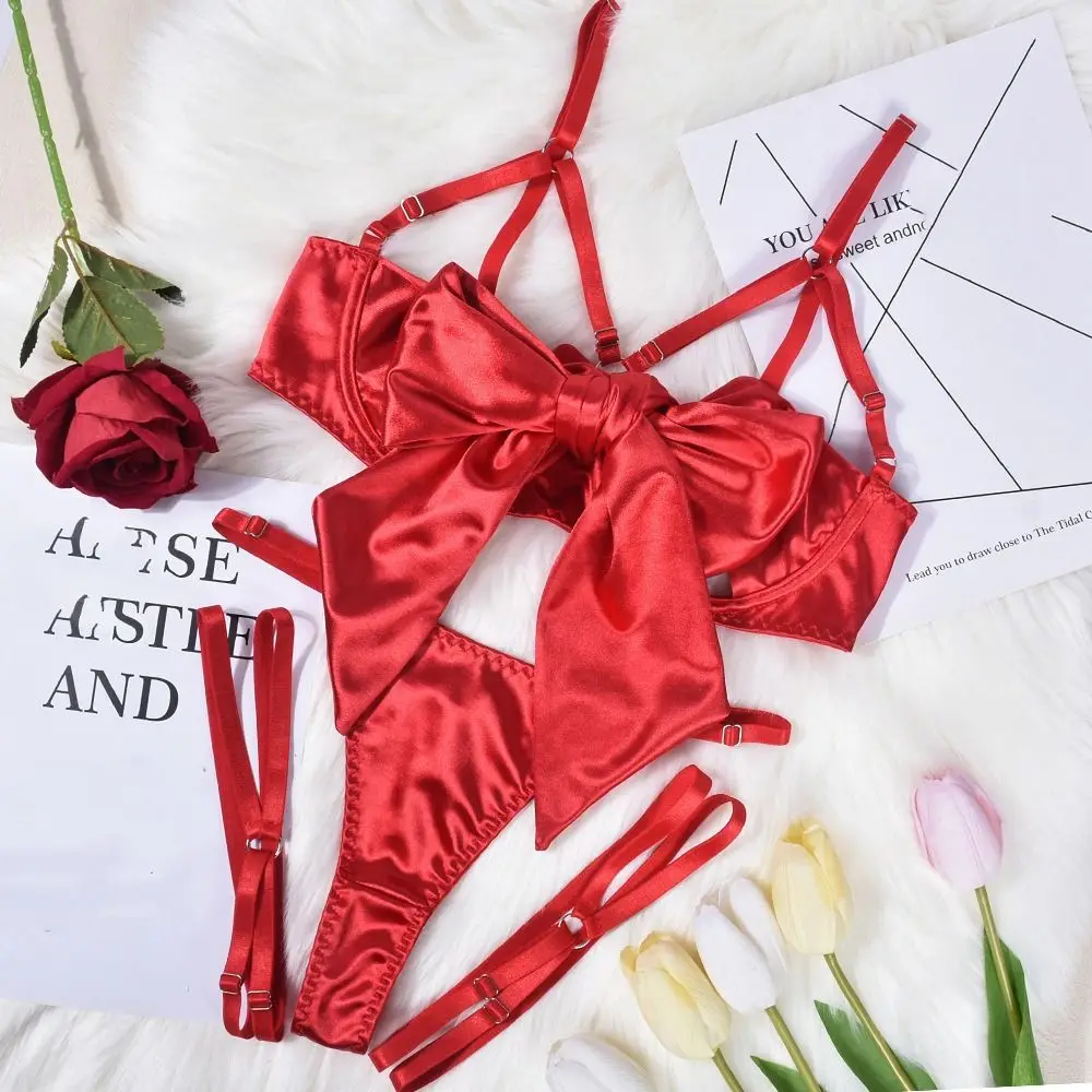 Fashion Bow Underwear Three Piece Set Hollow Out Women Lingerie Satin Silk Bra Suit Sweet Ruffle Women Lingerie Set Girl
Fashion Bow Underwear Three Piece Set Hollow Out Women Lingerie Satin Silk Bra Suit Sweet Ruffle Women Lingerie Set Girl