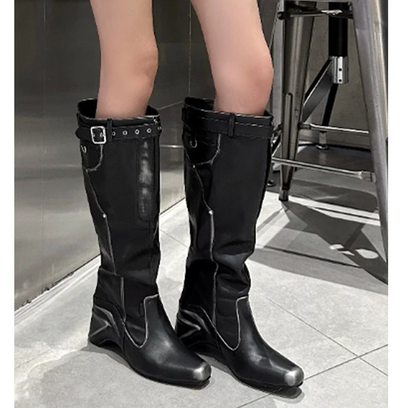 Irregular Wedge Slouch Stacked Knee High Boots Women Retro Western Cowboy Long Boots Punk Belt Buckle Pointed Toe Fashion Shoes
Irregular Wedge Slouch Stacked Knee High Boots Women Retro Western Cowboy Long Boots Punk Belt Buckle Pointed Toe Fashion Shoes