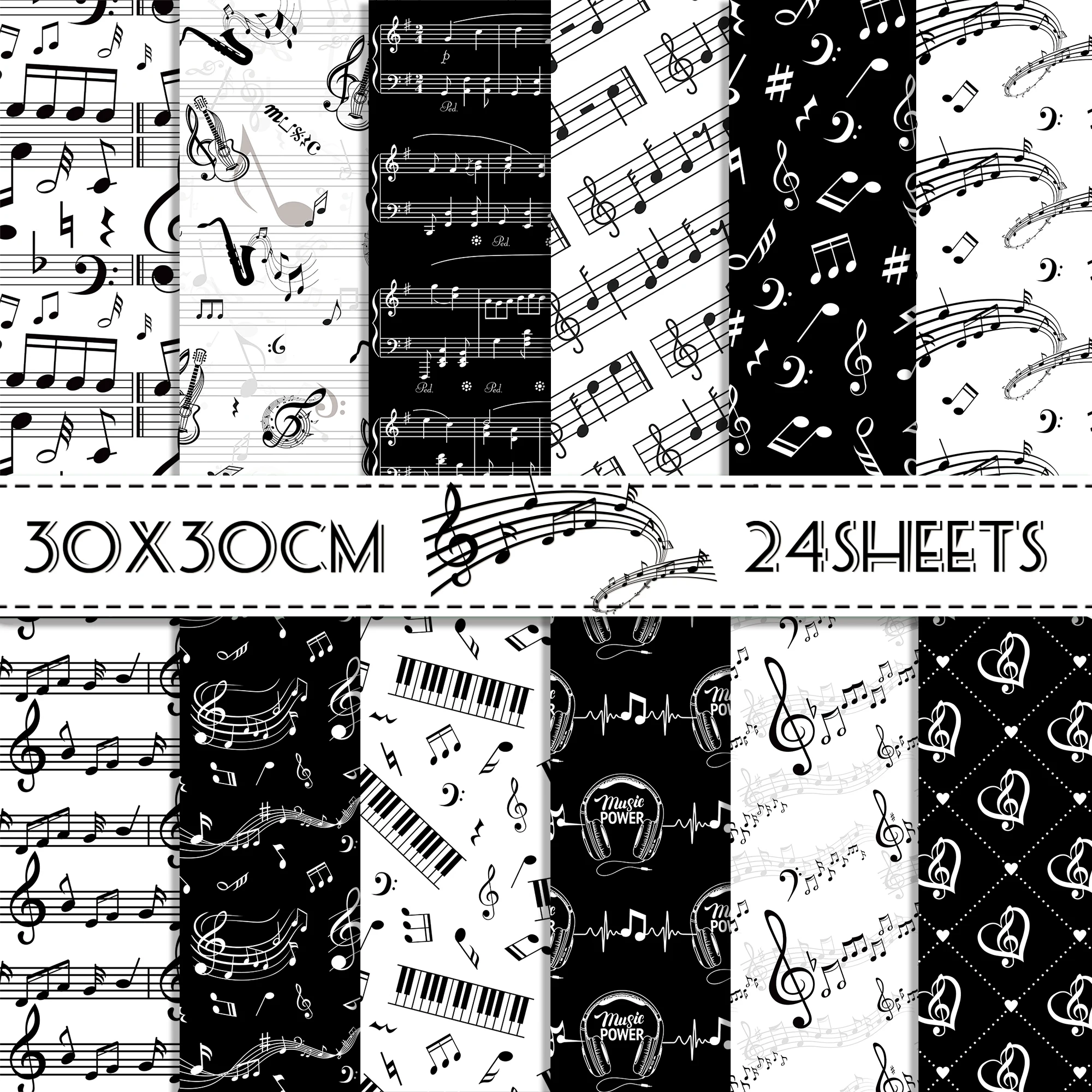 24pcs 30*30cm Musical Note Music Scrapbook Craft Paper DIY Craft Art Background Paper Origami Card Making Photo Album Decoration
24pcs 30*30cm Musical Note Music Scrapbook Craft Paper DIY Craft Art Background Paper Origami Card Making Photo Album Decoration