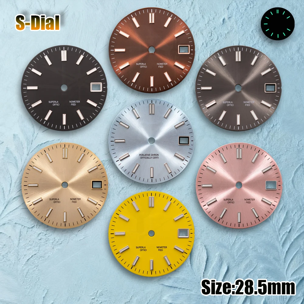 New 28.5mm S Logo Sunburst Dial for NH35/NH36/4R/7S Japanese Movement - High-Quality Green Night Light Watch Modification Access
New 28.5mm S Logo Sunburst Dial for NH35/NH36/4R/7S Japanese Movement - High-Quality Green Night Light Watch Modification Access