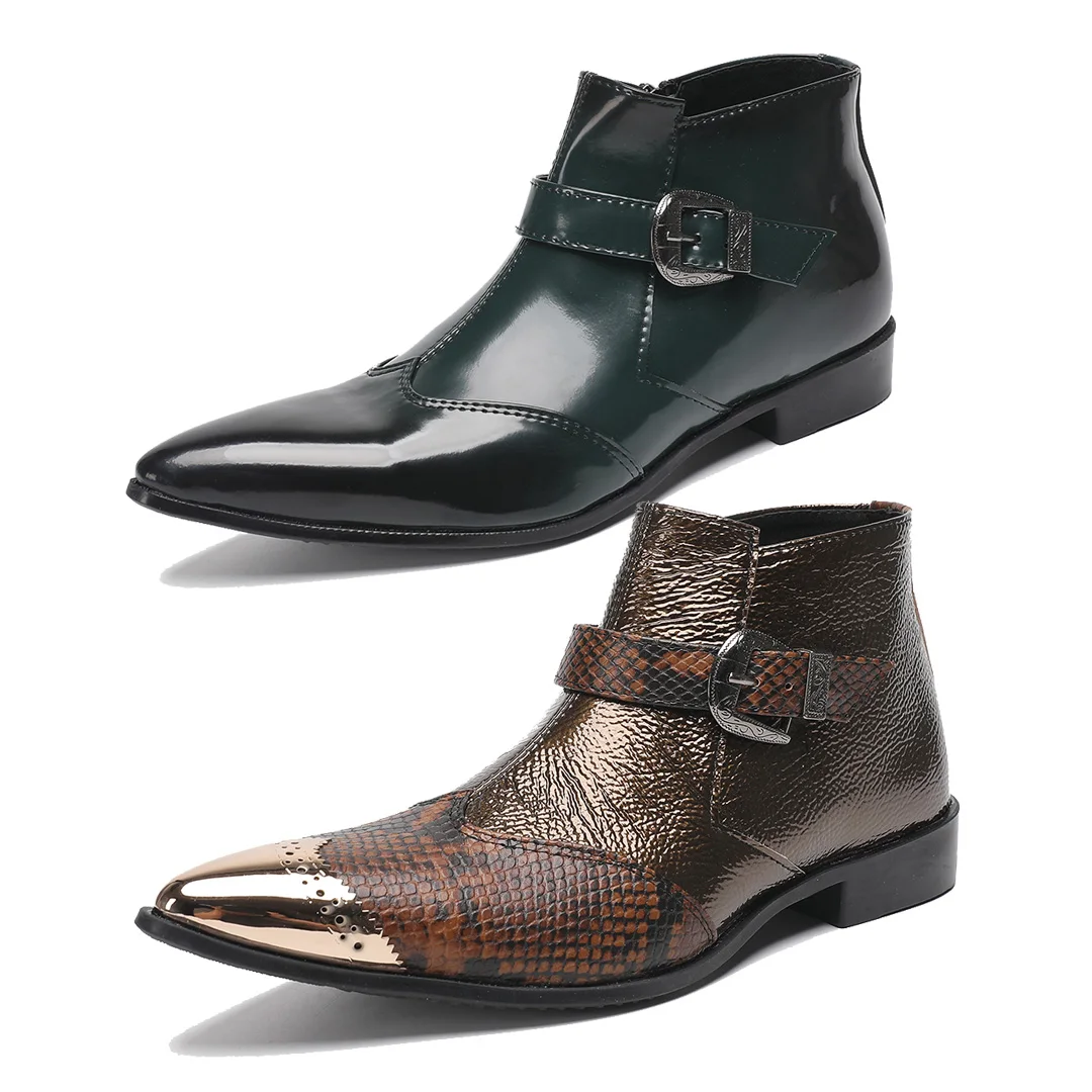 Fashionable Low Heel Business Shoes New Metal Pointed Scalp Boots Solid Color Leather Belt Buckle Men's Ankle Boots
Fashionable Low Heel Business Shoes New Metal Pointed Scalp Boots Solid Color Leather Belt Buckle Men's Ankle Boots