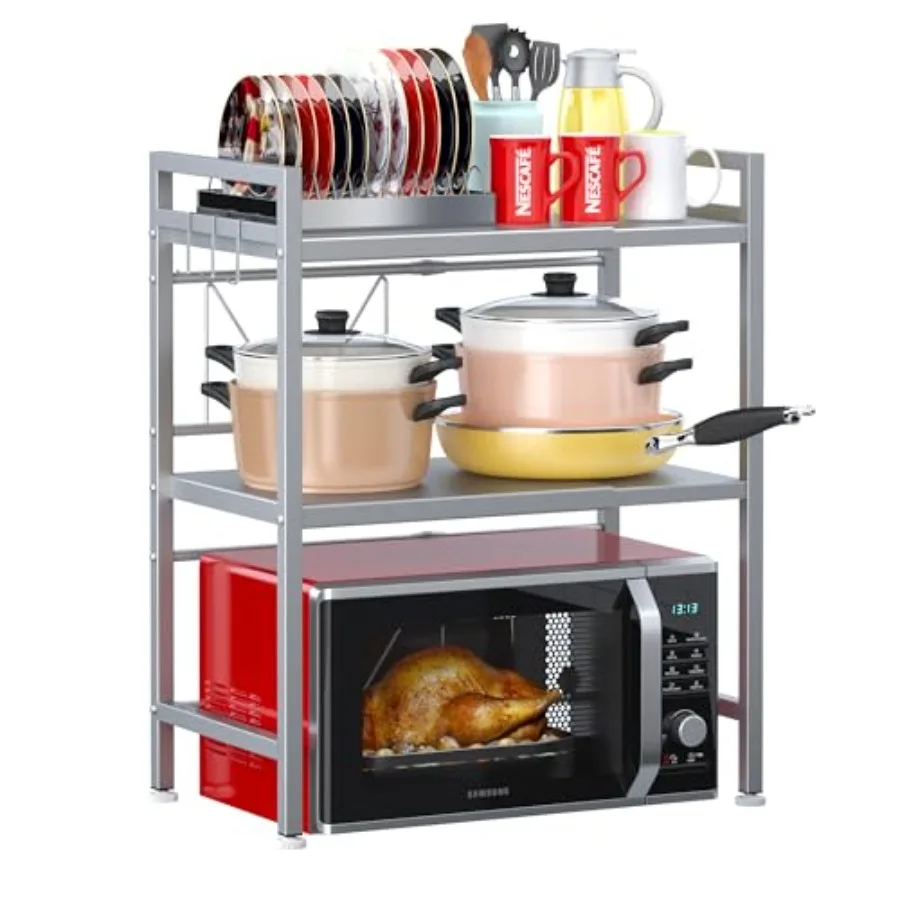 3-Tier Expandable Microwave Oven Rack Countertop Baker's Rack Style Shelf Heavy Duty Adjustable Stand with Hooks 160lbs Capacit
3-Tier Expandable Microwave Oven Rack Countertop Baker's Rack Style Shelf Heavy Duty Adjustable Stand with Hooks 160lbs Capacit