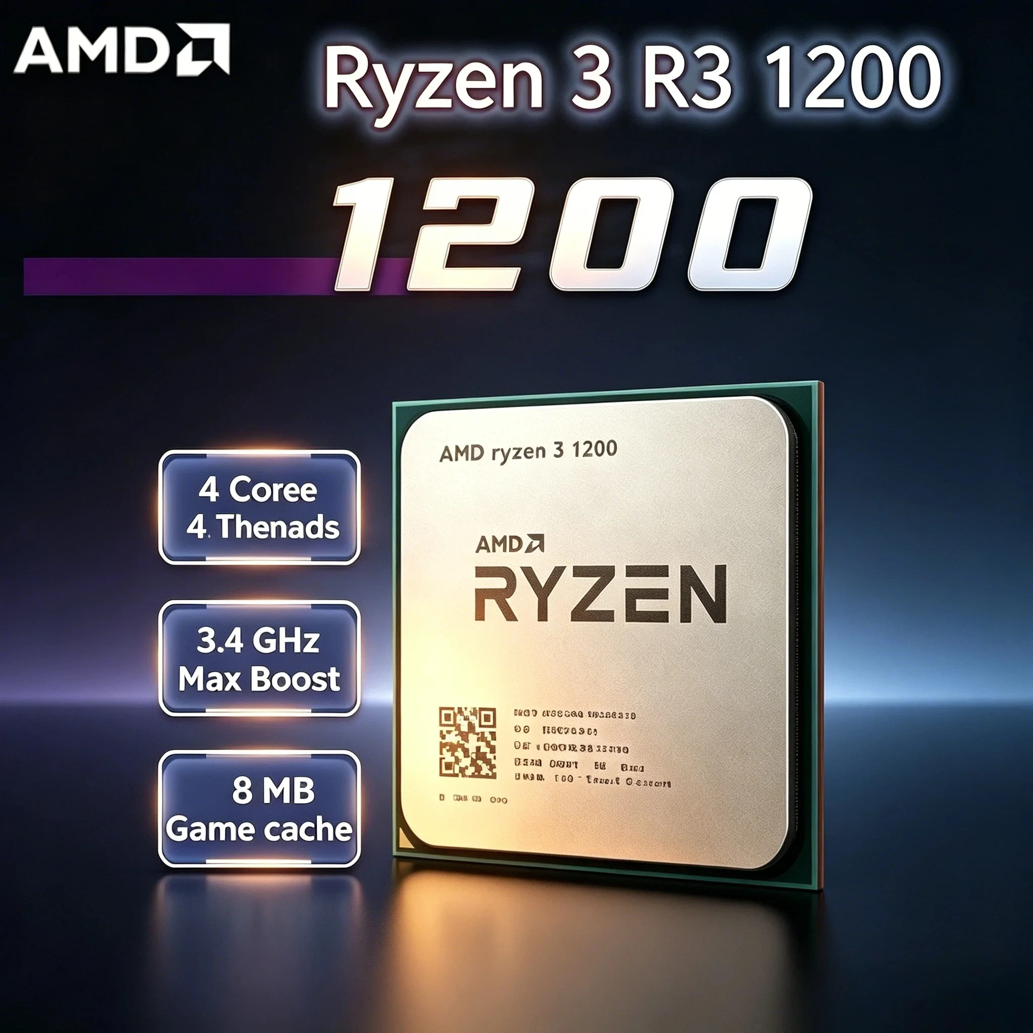 AMD Ryzen 3 1200 R3 1200 CPU 4 Core 4 Thread 3.4GHz Unlocked Desktop Processor Socket AM4 Gaming CPU Without Package Zenith Max