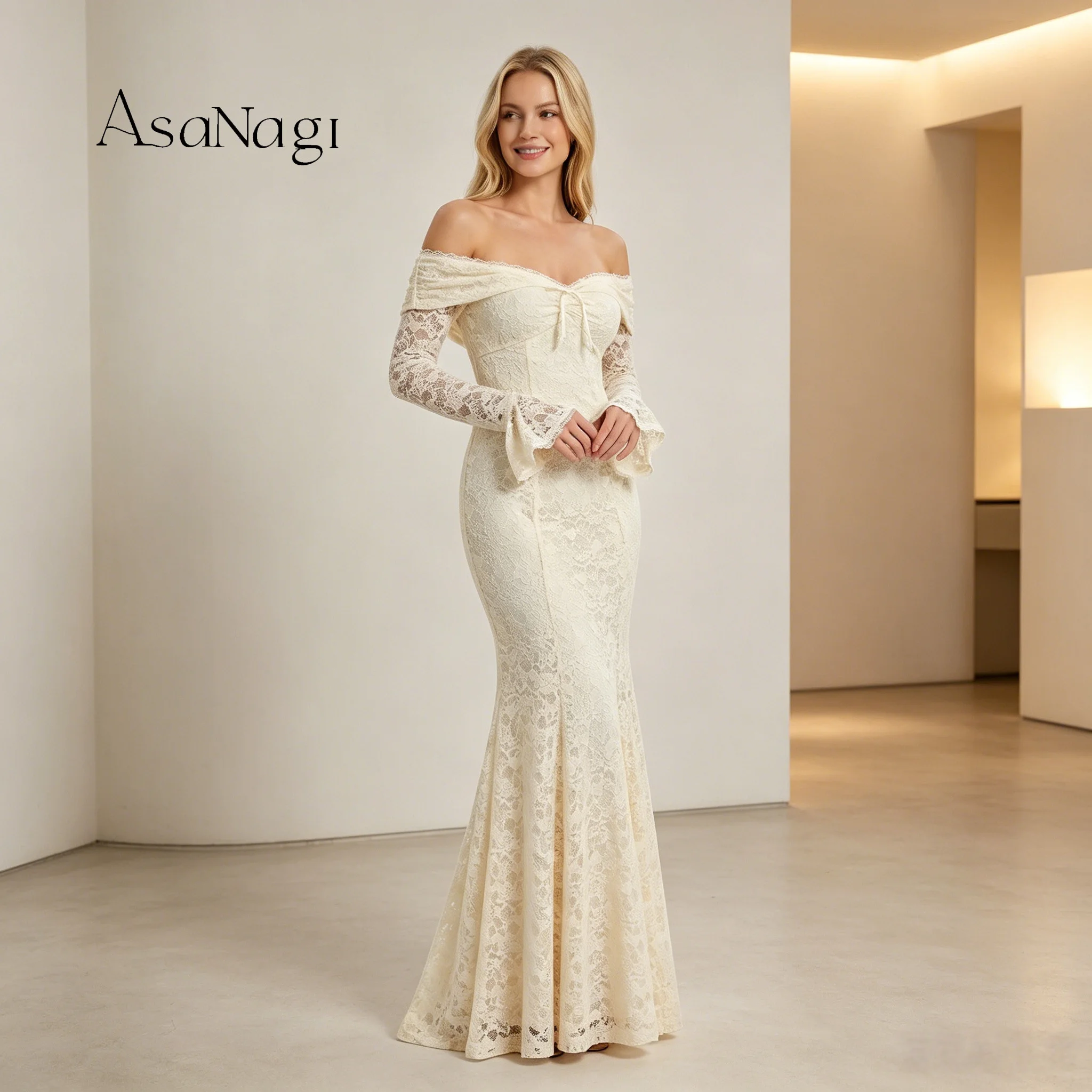 AsaNagi Premium Strapless Ivory Lace Long Sleeve Floor-Length Gown a stylish and elegant backless party dress featuring exquisit
AsaNagi Premium Strapless Ivory Lace Long Sleeve Floor-Length Gown a stylish and elegant backless party dress featuring exquisit
