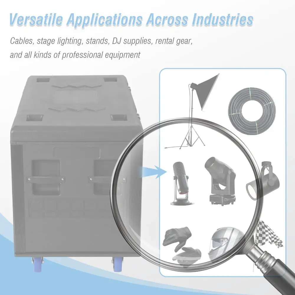 Чехол для полета, штабелируемый с запираемыми роликами, кабельный багажник, дорожный чехол, водонепроницаемый дорожный чехол ATA на колесиках для профессионального аудио-диджейского оборудования
Чехол для полета, штабелируемый с запираемыми роликами, кабельный багажник, дорожный чехол, водонепроницаемый дорожный чехол ATA на колесиках для профессионального аудио-диджейского оборудования