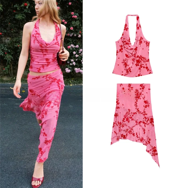 Asymmetrical Midi Skirt And Blouse Set with Folded Decoration Hanging Neck Collar Women's Summer Fashion Two-Piece Suit
Asymmetrical Midi Skirt And Blouse Set with Folded Decoration Hanging Neck Collar Women's Summer Fashion Two-Piece Suit