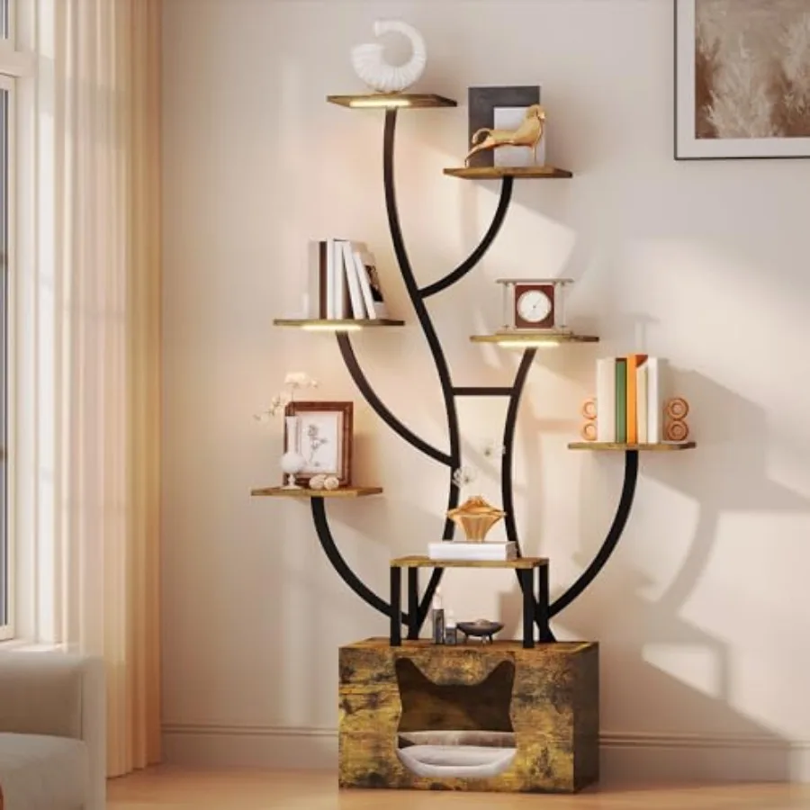 Tall Bookshelf with LED Light, Artistically Designed Tree Bookshelf with Cats Litter Box, 8-Tier Unique Bookshelves Corner Disp
Tall Bookshelf with LED Light, Artistically Designed Tree Bookshelf with Cats Litter Box, 8-Tier Unique Bookshelves Corner Disp