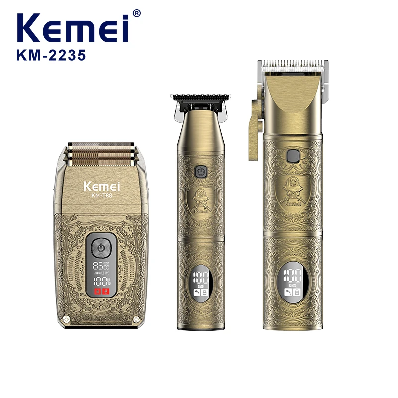 Kemei KM-2235 Professional Barber 3-Piece Set, Metal Body Trimmer, Electric Hair Clipper and Shaver Kit.
Kemei KM-2235 Professional Barber 3-Piece Set, Metal Body Trimmer, Electric Hair Clipper and Shaver Kit.