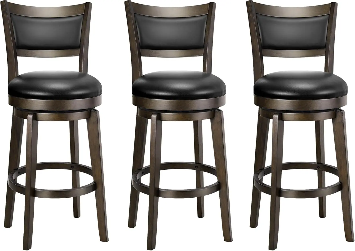 3-Piece Swivel Bar Stools, 26' Counter Height, Black Faux Leather, High Back, Wood Legs, Footrest, Kitchen Island Pub Stools
3-Piece Swivel Bar Stools, 26' Counter Height, Black Faux Leather, High Back, Wood Legs, Footrest, Kitchen Island Pub Stools