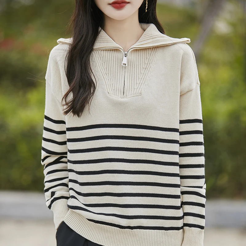 Fall/Winter New 100% Cotton Thickened Sweater Women's Half-open Zipper Knitted Pattern Loose Outside Wear
Fall/Winter New 100% Cotton Thickened Sweater Women's Half-open Zipper Knitted Pattern Loose Outside Wear