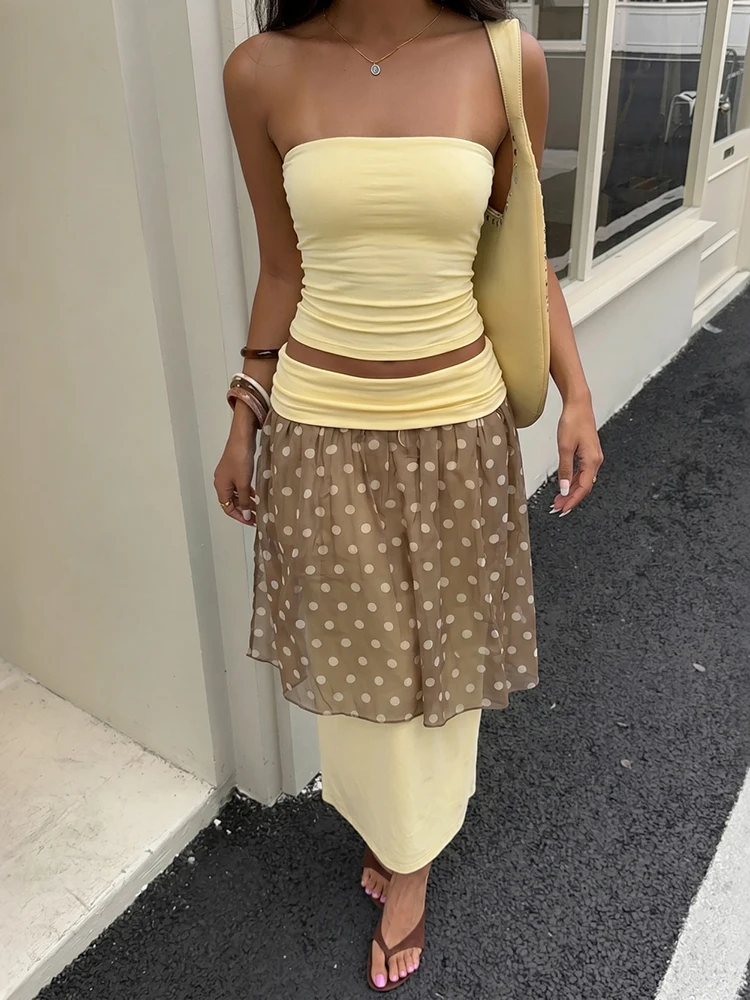 Kliou Y2K Elegant Style 2 Piece Set Woman Sexy Wrap Chest Backless Tank Tops+Polka Dot Mesh Patchwork Long Skirts Fashion Suits
Kliou Y2K Elegant Style 2 Piece Set Woman Sexy Wrap Chest Backless Tank Tops+Polka Dot Mesh Patchwork Long Skirts Fashion Suits
