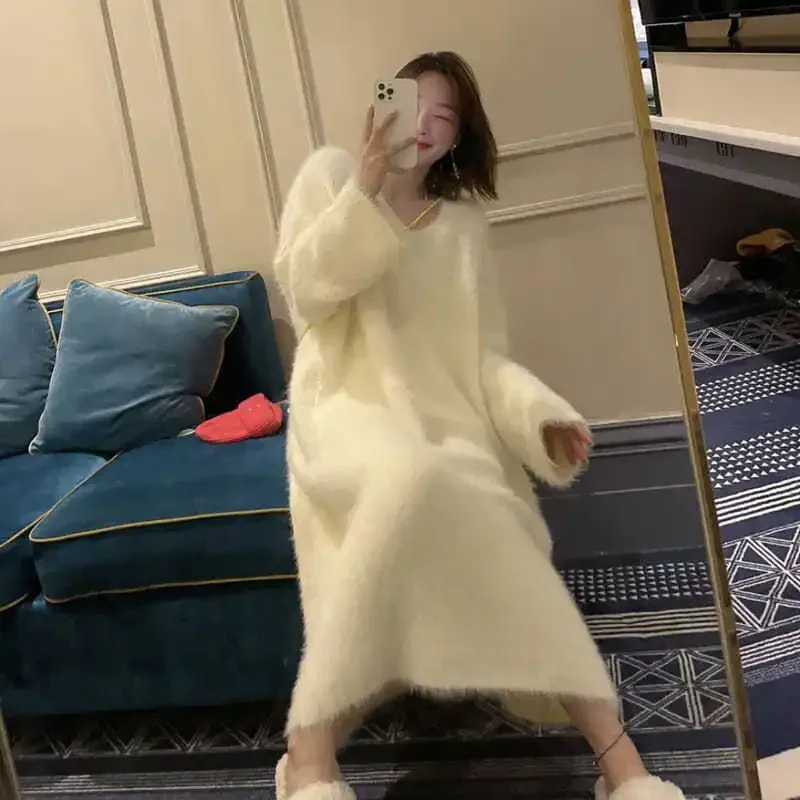 Women Autumn Knitted Dress Female V Neck Slim Elastic Oversize Basic Bodycon Sweater Dress Ladies Knit Warm Long Dresses G364
Women Autumn Knitted Dress Female V Neck Slim Elastic Oversize Basic Bodycon Sweater Dress Ladies Knit Warm Long Dresses G364