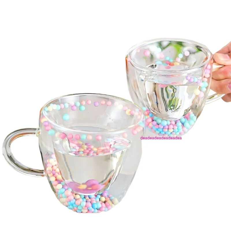 Double glass love colored ball macaron quicksand water cup milk juice coffee cup
Double glass love colored ball macaron quicksand water cup milk juice coffee cup
