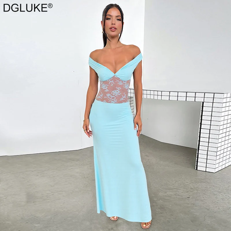 DGLUKE Off Shoulder Long Dresses For Woman Lace Patchwork Open Back Maxi Dress Elegant Evening Prom Dress
DGLUKE Off Shoulder Long Dresses For Woman Lace Patchwork Open Back Maxi Dress Elegant Evening Prom Dress