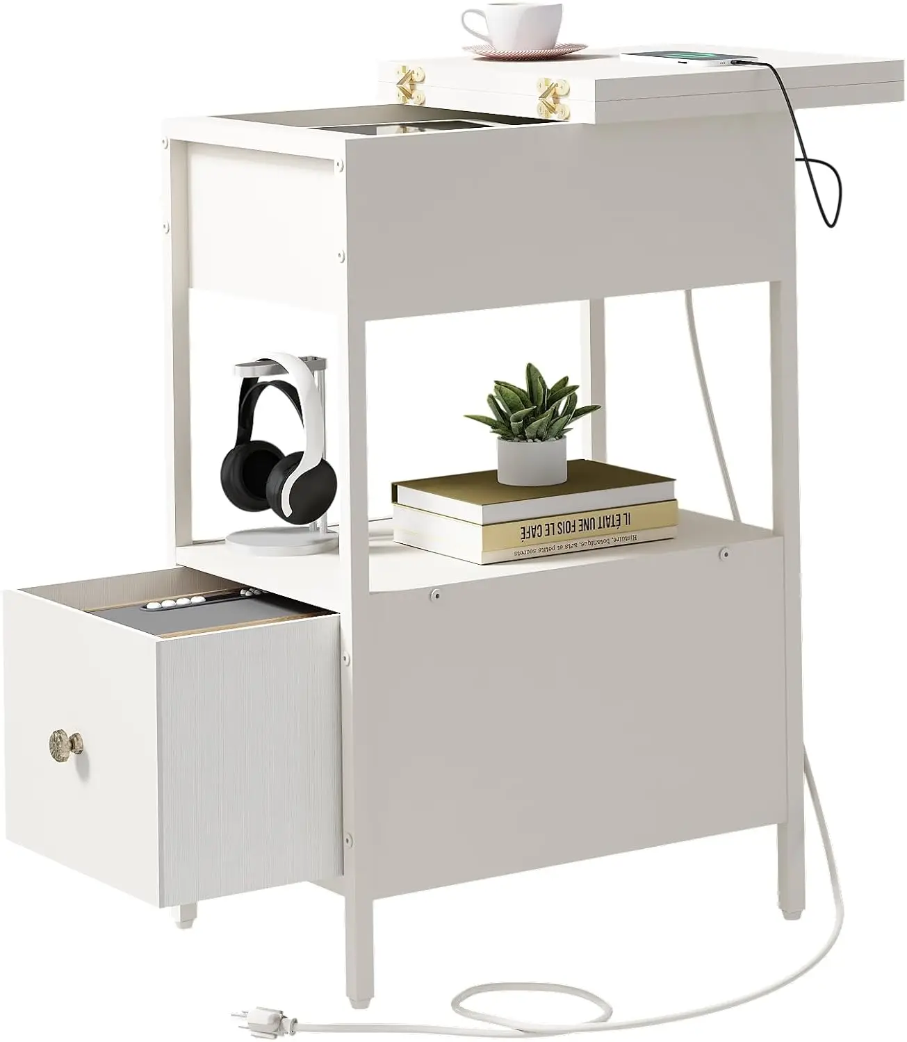End Table with Charging Station, Narrow Side Table with Flip Top Cabinet and Fabric Drawer, Nightstand Bedside Tables for Sma
End Table with Charging Station, Narrow Side Table with Flip Top Cabinet and Fabric Drawer, Nightstand Bedside Tables for Sma