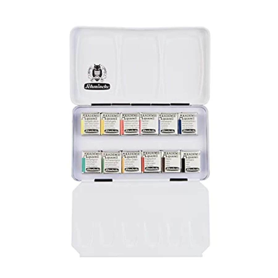 - AKADEMIE®AQUARELL Watercolor Compact Color Box, Basic Assortment 12 x 1/2 Pans, 75 112 097, Metal Box, Highly lightfast Color
- AKADEMIE®AQUARELL Watercolor Compact Color Box, Basic Assortment 12 x 1/2 Pans, 75 112 097, Metal Box, Highly lightfast Color
