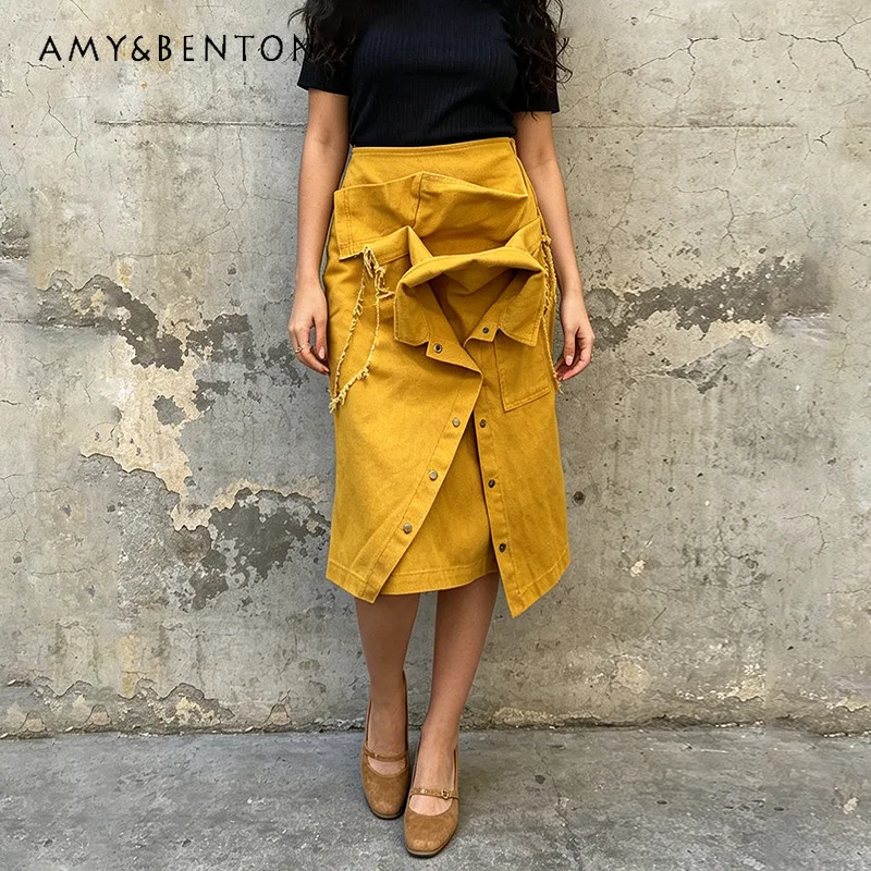 American Street Style Yellow Women's Skirt 2026 Summer New Fashion Irregular Splicing Button Design Mid Length Skirts Ladies
American Street Style Yellow Women's Skirt 2026 Summer New Fashion Irregular Splicing Button Design Mid Length Skirts Ladies