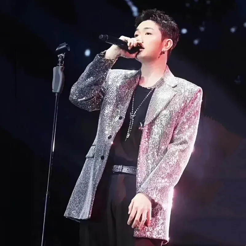 Men Silver Black Sequins Tuxedo Blazer Single Breasted Glitter Casual Stage Performance for Star Singer Concert Party Blazers
Men Silver Black Sequins Tuxedo Blazer Single Breasted Glitter Casual Stage Performance for Star Singer Concert Party Blazers