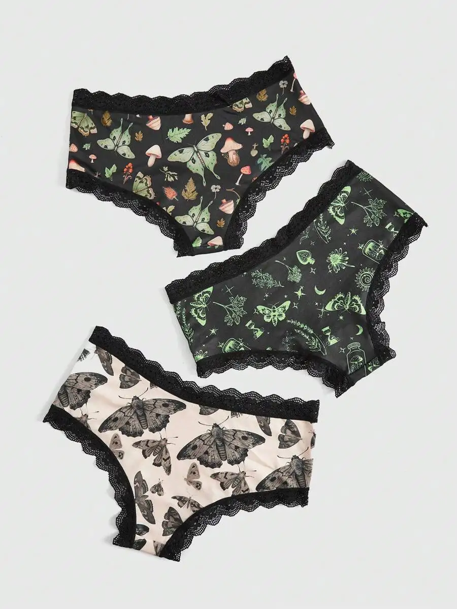 3 Pack Mushroom And Moth Print Lace Trimmed Womens Panties
3 Pack Mushroom And Moth Print Lace Trimmed Womens Panties