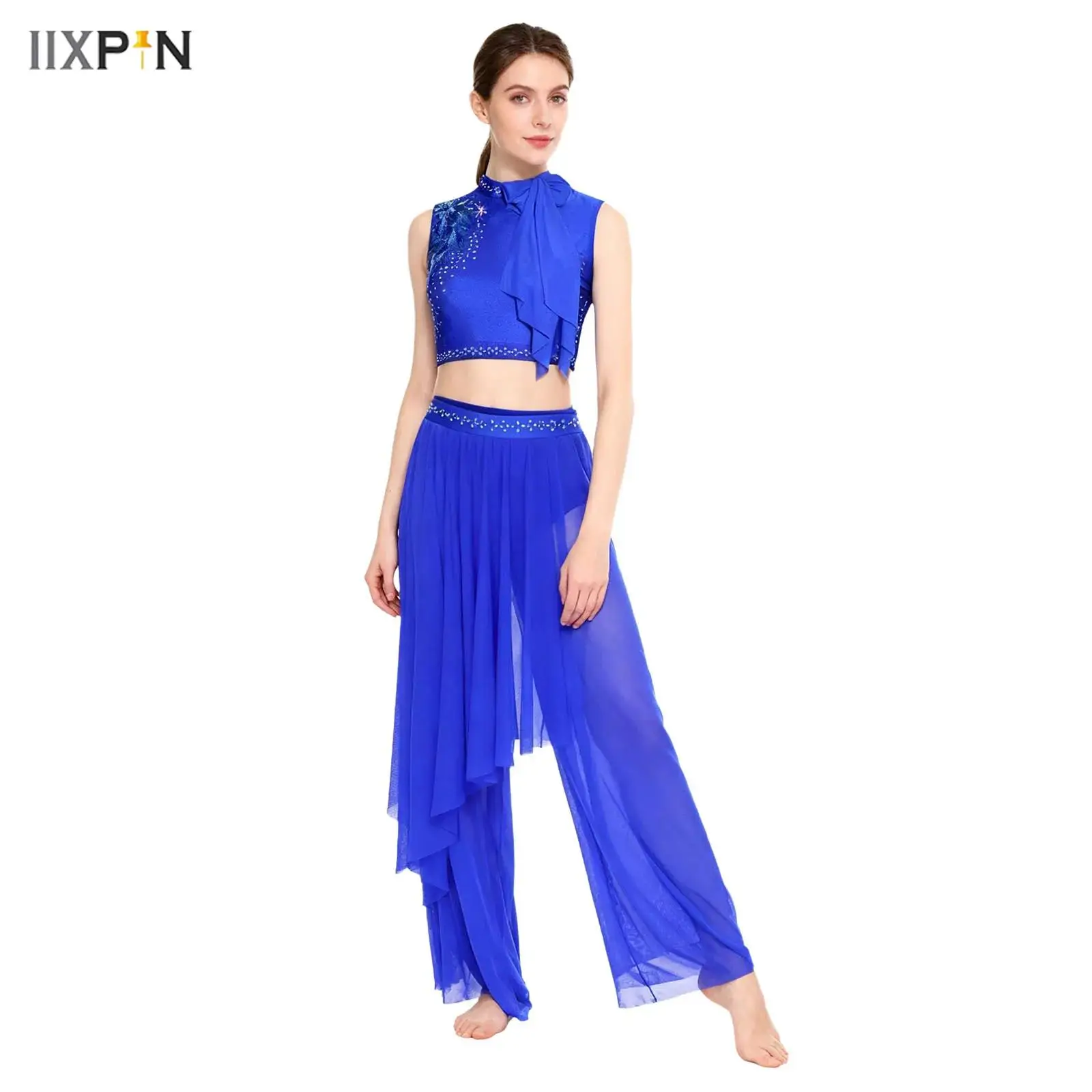 Womens Contemporary Lyrical Dance Outfit Sequin Embroidery Bow Sleeveless Crop Top+Built-in Briefs Wide Leg Mesh Pants Dancewear
Womens Contemporary Lyrical Dance Outfit Sequin Embroidery Bow Sleeveless Crop Top+Built-in Briefs Wide Leg Mesh Pants Dancewear