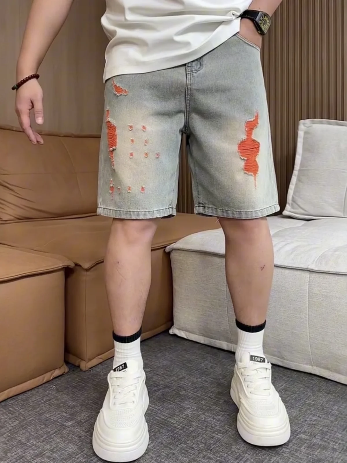 Summer Trendy Brand Washed Distressed Color Block Denim Shorts Unisex Loose Breathable Sports Five Minutes Pants
Summer Trendy Brand Washed Distressed Color Block Denim Shorts Unisex Loose Breathable Sports Five Minutes Pants