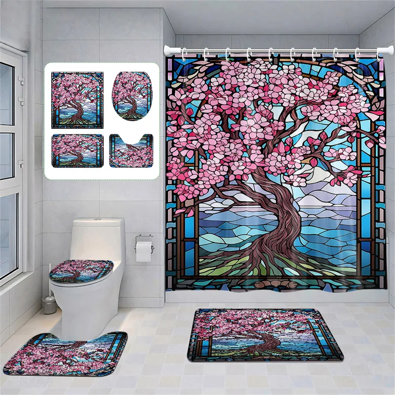 Cherry Blossom Tree Shower Curtain Set with Non-Slip Bath Mats, 4PCS Waterproof Bathroom Decor Window Curtain for Home
Cherry Blossom Tree Shower Curtain Set with Non-Slip Bath Mats, 4PCS Waterproof Bathroom Decor Window Curtain for Home