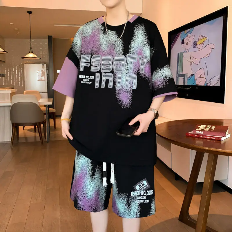 Sporty Tie-Dye Short Sleeve round Neck Youthful Men's T-Shirt Set Casual Wear for Summer Polyester Fiber Full Set of Men's Wear
Sporty Tie-Dye Short Sleeve round Neck Youthful Men's T-Shirt Set Casual Wear for Summer Polyester Fiber Full Set of Men's Wear