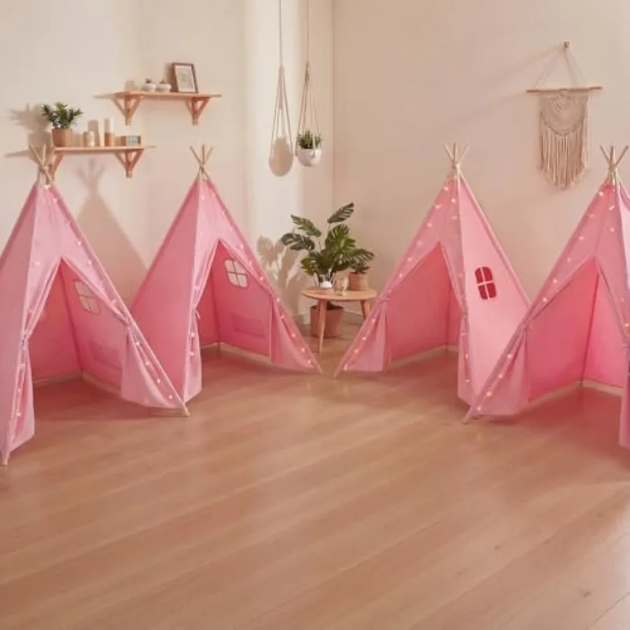 4 Pack Teepee Tent for Indoor Play and Sleepover, Foldable Portable Toddler Slumber Party Tent with Star Lights, Pink Fabric
4 Pack Teepee Tent for Indoor Play and Sleepover, Foldable Portable Toddler Slumber Party Tent with Star Lights, Pink Fabric