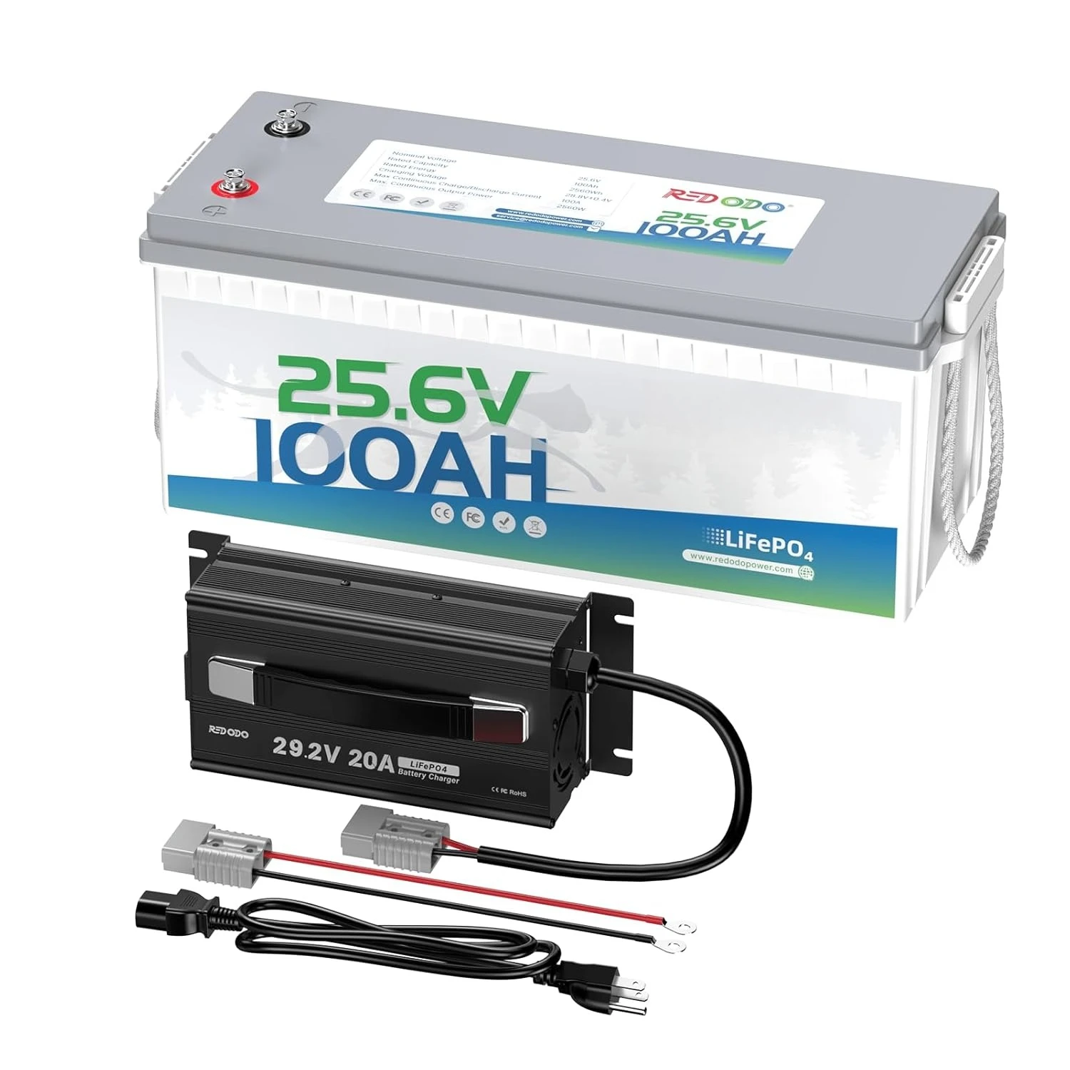 24V 100Ah LiFePO4 Battery & 29.2V 20A Charger Set, 2560Wh, 15000 Cycles, Trolling Motor, RV, Marine, Boat, Solar Home, Custom
24V 100Ah LiFePO4 Battery & 29.2V 20A Charger Set, 2560Wh, 15000 Cycles, Trolling Motor, RV, Marine, Boat, Solar Home, Custom