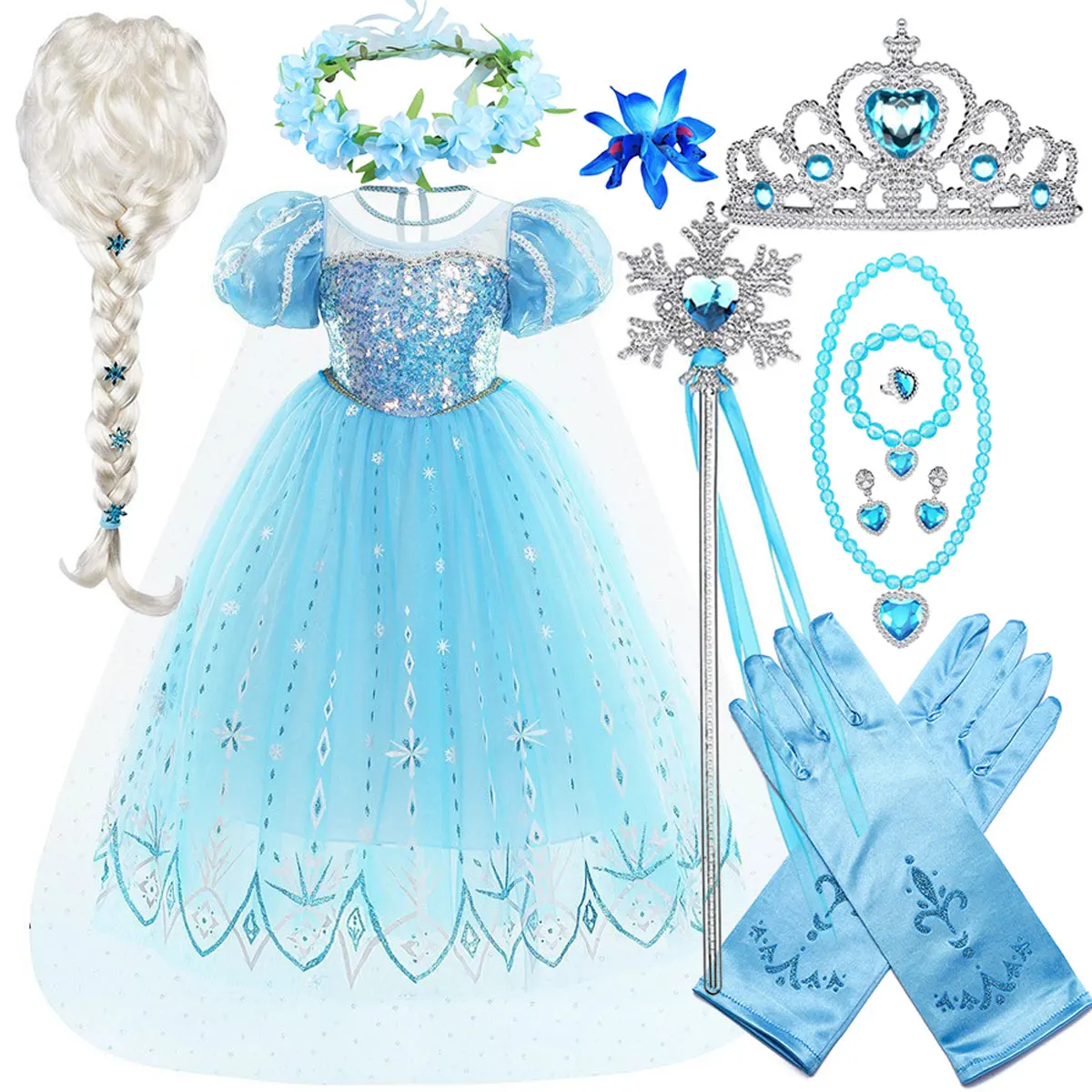 Children Carnival Blue Elsa Princess Dress with Cape Girls Cosplay Elsa Halloween Birthday Holiday Party Dress + Accessories Set
Children Carnival Blue Elsa Princess Dress with Cape Girls Cosplay Elsa Halloween Birthday Holiday Party Dress + Accessories Set