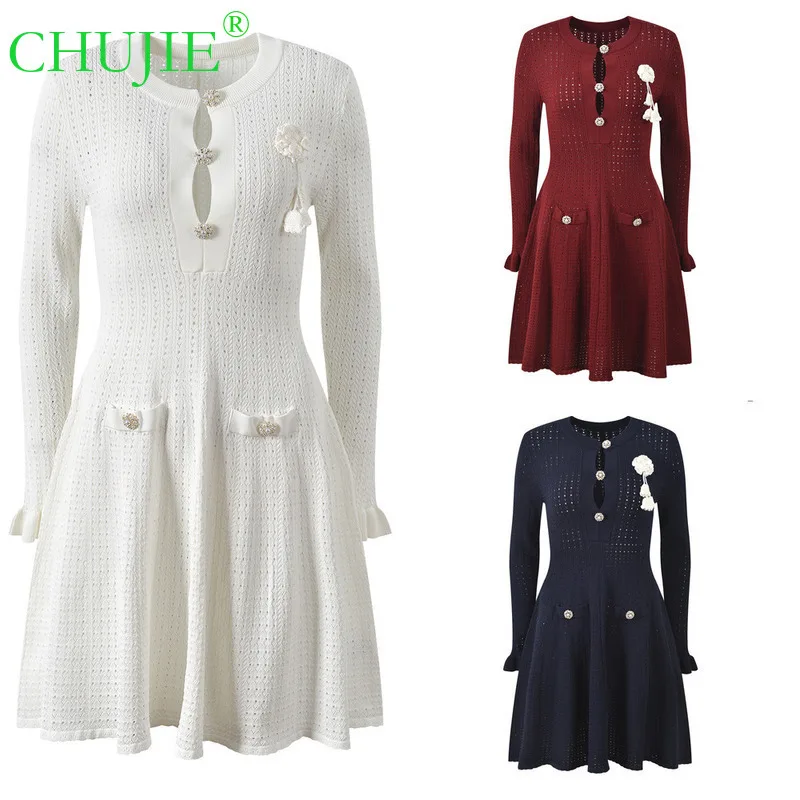 【CHUJIE】2025 Autumn New Three-Dimensional Flower Decoration Elegant Fashion Slim Fit Round Neck Long Sleeve Dress
【CHUJIE】2025 Autumn New Three-Dimensional Flower Decoration Elegant Fashion Slim Fit Round Neck Long Sleeve Dress