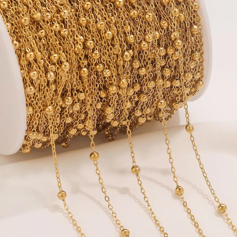 2M Stainless Steel Golden Ball Bead Chain DIY Ladies Necklace Bracelet Ball Chain 18K PVD Gold Plated Jewelry Making Accessories
2M Stainless Steel Golden Ball Bead Chain DIY Ladies Necklace Bracelet Ball Chain 18K PVD Gold Plated Jewelry Making Accessories