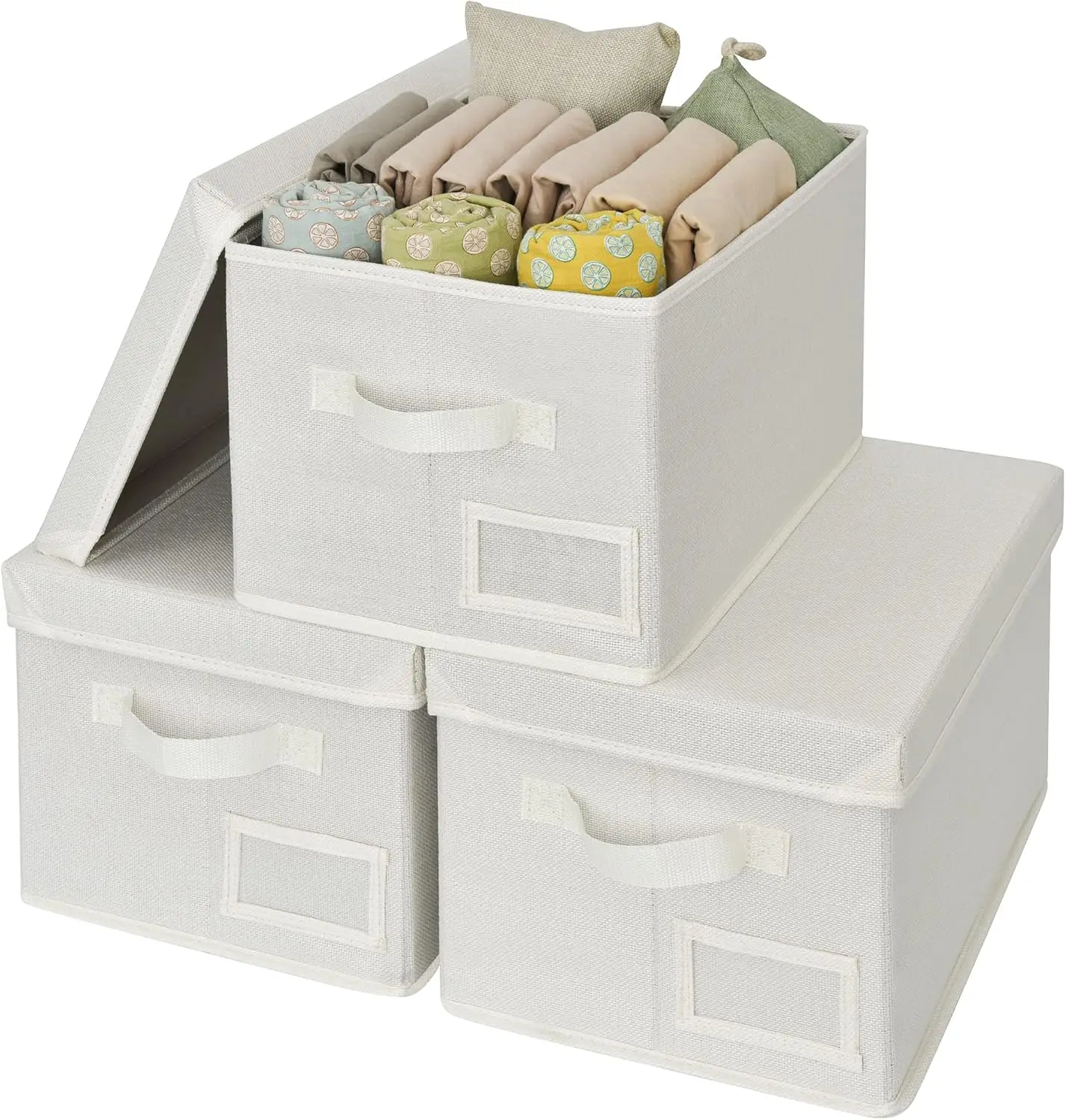 Foldable Lidded Fabric Storage Bins for Clothes Decorative Closet Organizer Ivory 3 Pack
Foldable Lidded Fabric Storage Bins for Clothes Decorative Closet Organizer Ivory 3 Pack