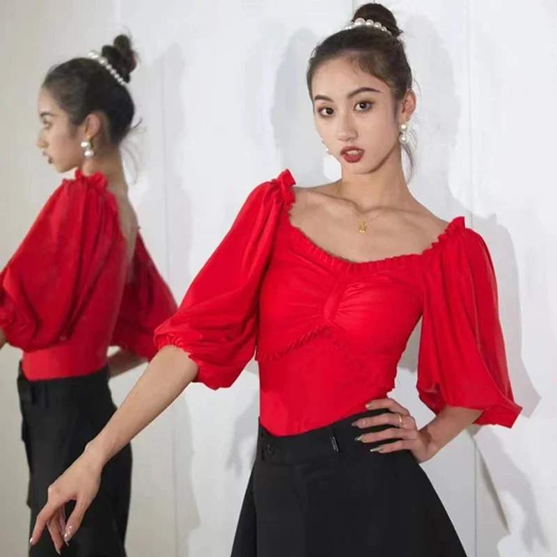 New Latin Dance Clothes Ballroom Dance Tops Women Puff Short Sleeves Leotard Adult Rumba Dance Wear Practice Clothing BL11087
New Latin Dance Clothes Ballroom Dance Tops Women Puff Short Sleeves Leotard Adult Rumba Dance Wear Practice Clothing BL11087