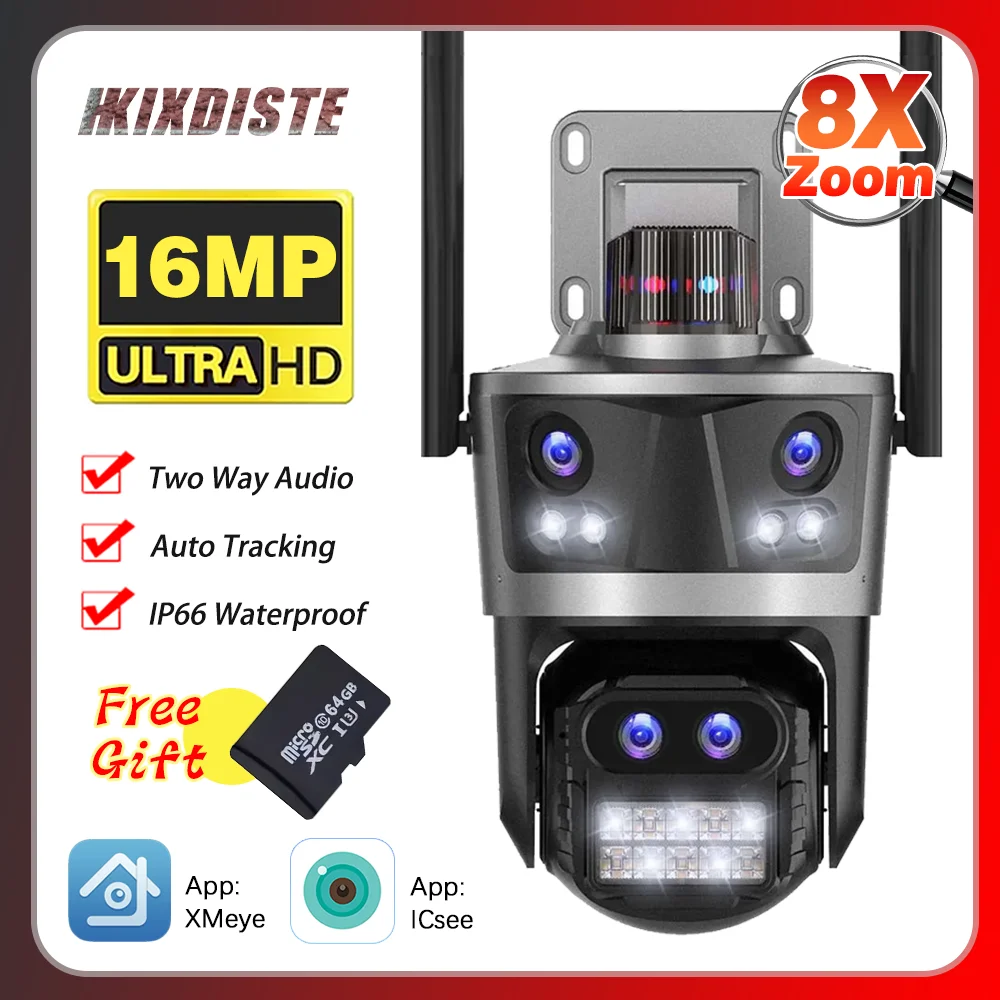 ICsee 8X Zoom 8K 16MP PTZ WiFi Camera Free 64G Card Four Lens Auto Tracking CCTV Video Outdoor Surveillance Security IP Camera
ICsee 8X Zoom 8K 16MP PTZ WiFi Camera Free 64G Card Four Lens Auto Tracking CCTV Video Outdoor Surveillance Security IP Camera