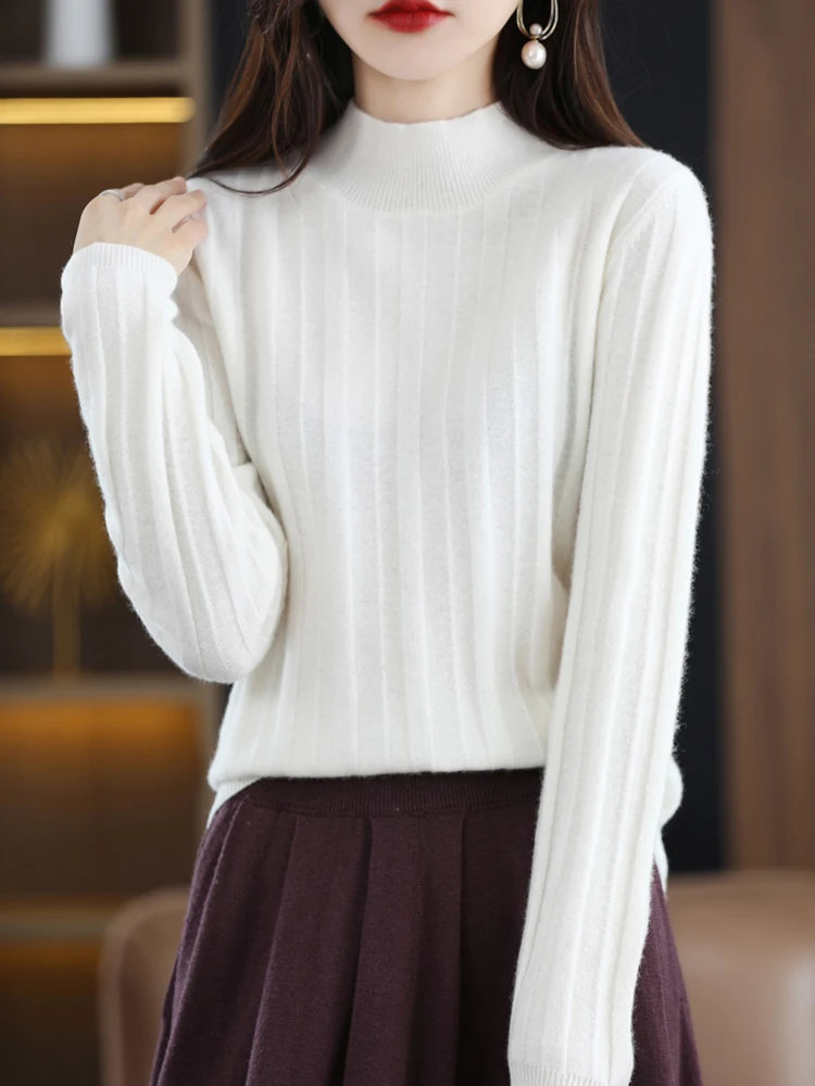 Женский свитер из чистой шерсти с воротником-стойкой, пуловер на весну-осень-зиму, 100% мериносовая шерсть, популярный полосатый вязаный топ для женщин
Женский свитер из чистой шерсти с воротником-стойкой, пуловер на весну-осень-зиму, 100% мериносовая шерсть, популярный полосатый вязаный топ для женщин