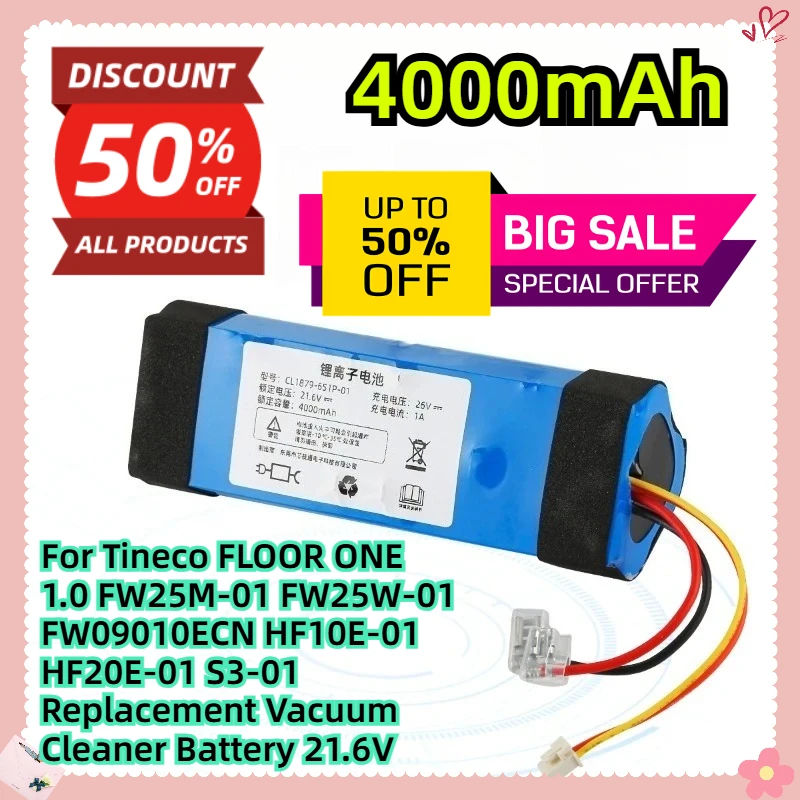 For Tineco FLOOR ONE 1.0 FW25M-01 FW25W-01 FW09010ECN HF10E-01 HF20E-01 S3-01 Replacement Vacuum Cleaner Battery 21.6V 4000mAh
For Tineco FLOOR ONE 1.0 FW25M-01 FW25W-01 FW09010ECN HF10E-01 HF20E-01 S3-01 Replacement Vacuum Cleaner Battery 21.6V 4000mAh