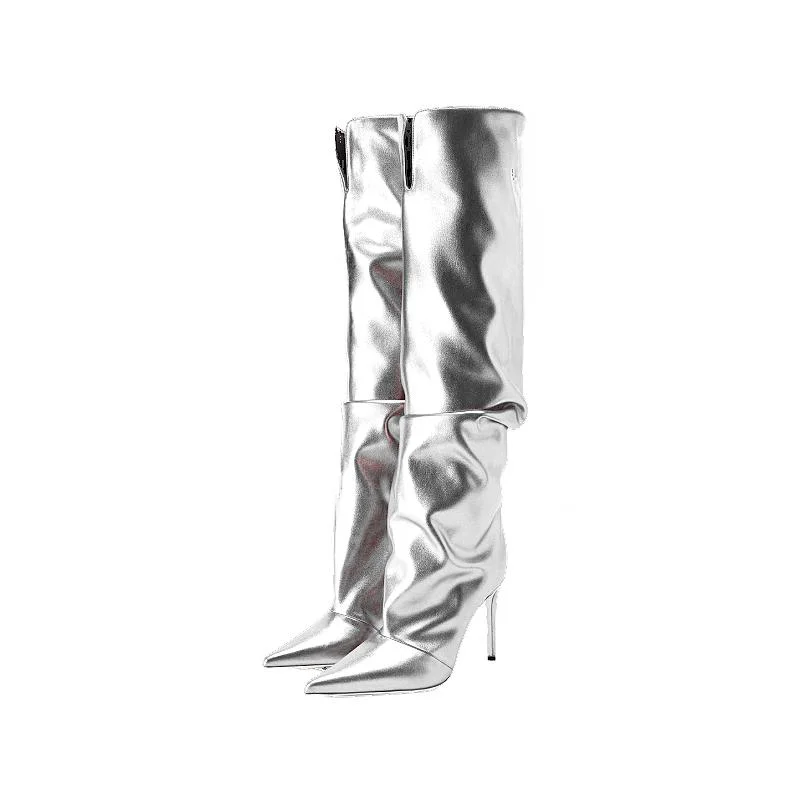 European-Style Gold Pleated Party Boots Fall New Sexy Pointy Stiletto Heels Gold Black Silver Holiday Party Knee-High Boots 43
European-Style Gold Pleated Party Boots Fall New Sexy Pointy Stiletto Heels Gold Black Silver Holiday Party Knee-High Boots 43
