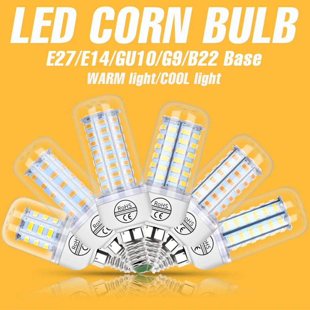 LED Light Bulb E27/E26 Corn Lamp E14 AC220V GU10 LED Chandelier Bulbs B22 Home Bedroom Energy Saving Lighting G9 Cold/Warm White
LED Light Bulb E27/E26 Corn Lamp E14 AC220V GU10 LED Chandelier Bulbs B22 Home Bedroom Energy Saving Lighting G9 Cold/Warm White