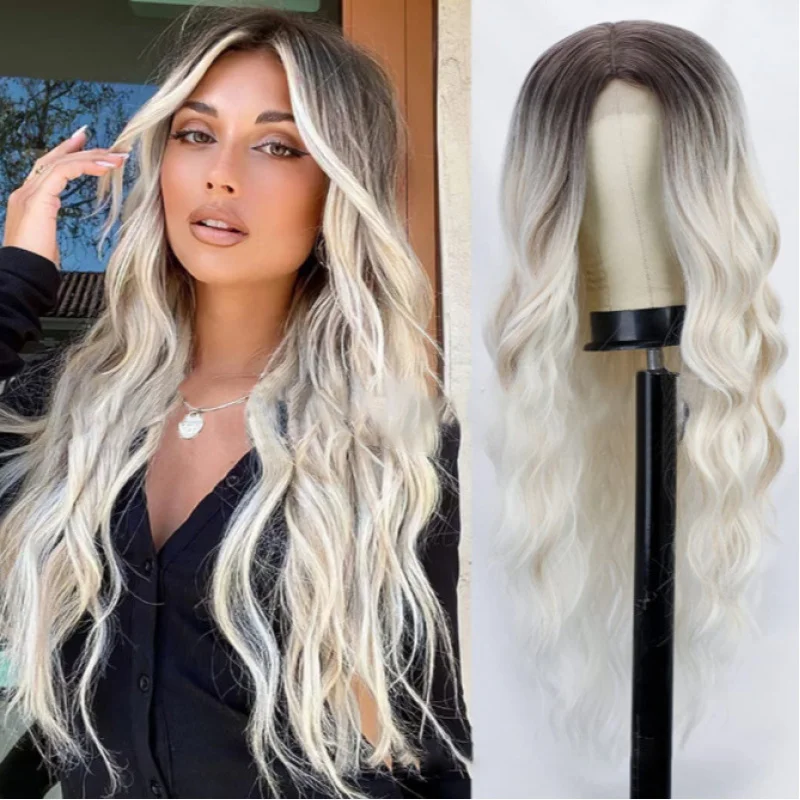 Fashionable women's long wig with a middle parting and large waves, made of simulated high-temperature synthetic fiber
Fashionable women's long wig with a middle parting and large waves, made of simulated high-temperature synthetic fiber