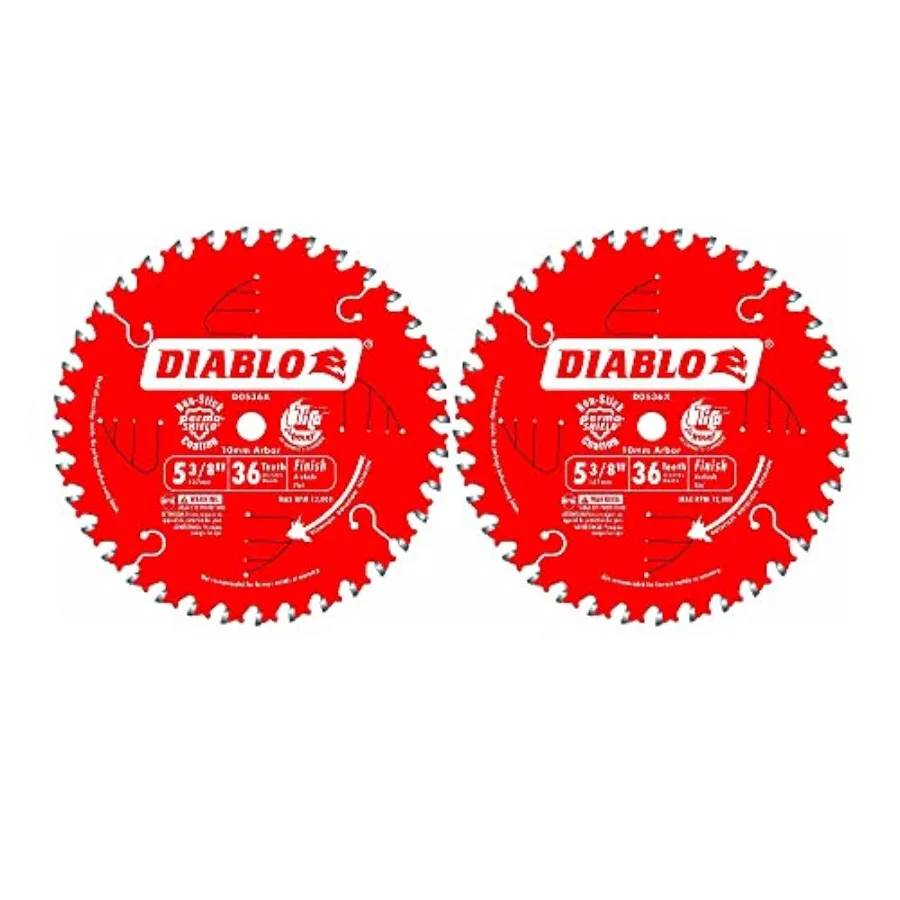 D0536X Diablo 5-3/8-Inch 36 Tooth ATB Finish Cordless Trim Saw Blade 2 Pack
D0536X Diablo 5-3/8-Inch 36 Tooth ATB Finish Cordless Trim Saw Blade 2 Pack