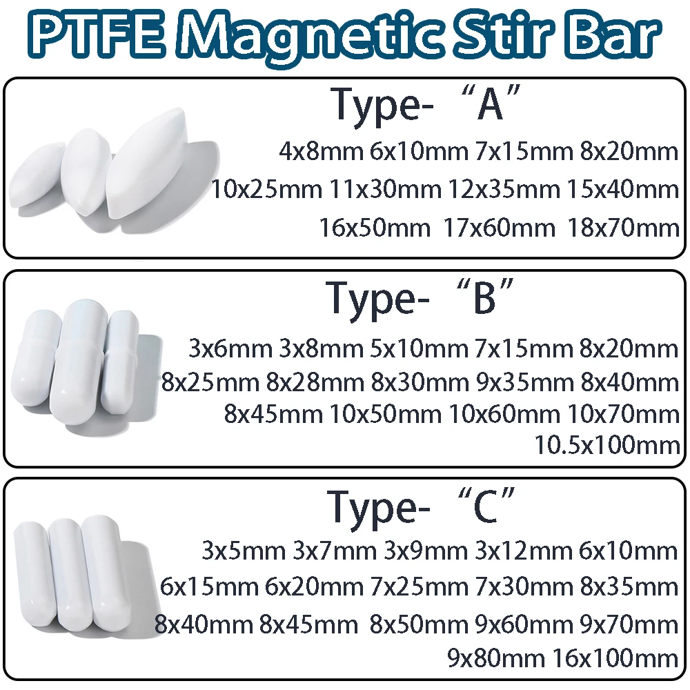 1-100Pcs Magnetic Stirrer Bar PTFE Magnetic Stirrer Type-A/B/C Mixer Stir Bars For Lab Supplies
1-100Pcs Magnetic Stirrer Bar PTFE Magnetic Stirrer Type-A/B/C Mixer Stir Bars For Lab Supplies