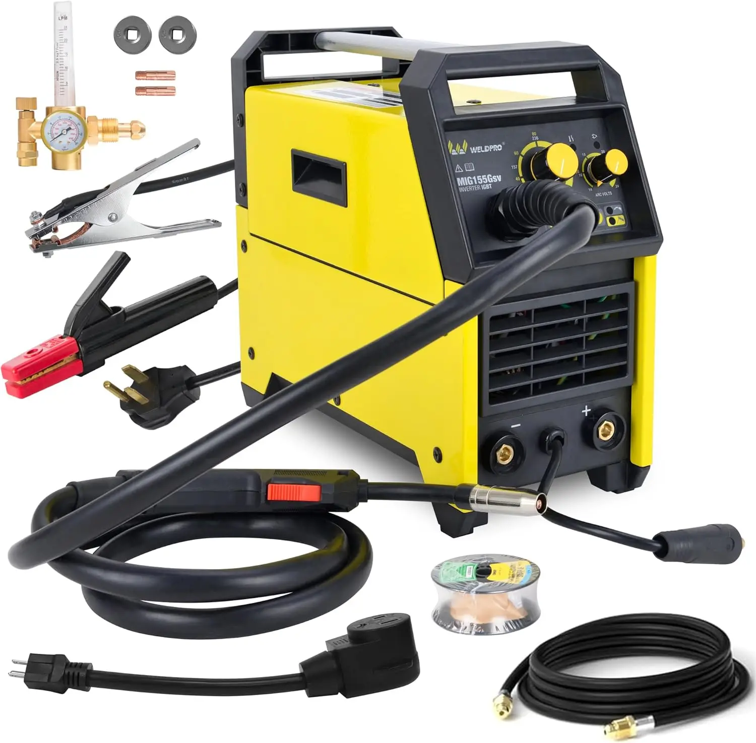 155 Amp MIG Welder, 110V/220V 3-in-1 Machine for Flux Core/Gas MIG/Stick Welding, Portable IGBT Inverter Equipment
155 Amp MIG Welder, 110V/220V 3-in-1 Machine for Flux Core/Gas MIG/Stick Welding, Portable IGBT Inverter Equipment