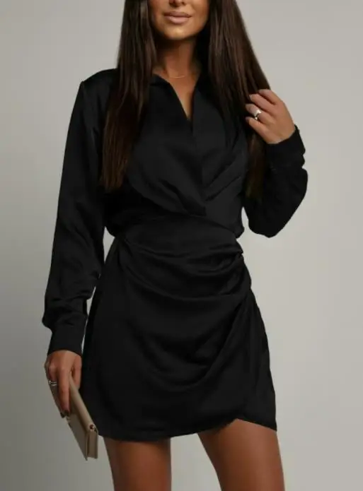 Autumn New Satin Dress Pleated Versatile Dress for Women
Autumn New Satin Dress Pleated Versatile Dress for Women