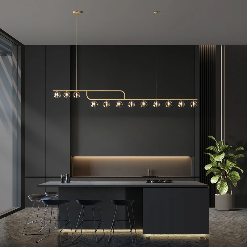 All-copper dining room chandelier Modern simple living room crystal chandelier Super long bar lamp
All-copper dining room chandelier Modern simple living room crystal chandelier Super long bar lamp