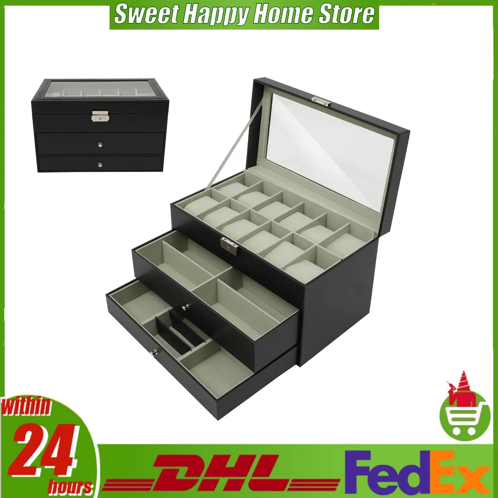 3 Tiers Jewelry Box Watch Display Case Desktop Jewelry Cabinet with Glass Top 2 Drawers Lockable Jewelry Organizer Storage Black
3 Tiers Jewelry Box Watch Display Case Desktop Jewelry Cabinet with Glass Top 2 Drawers Lockable Jewelry Organizer Storage Black