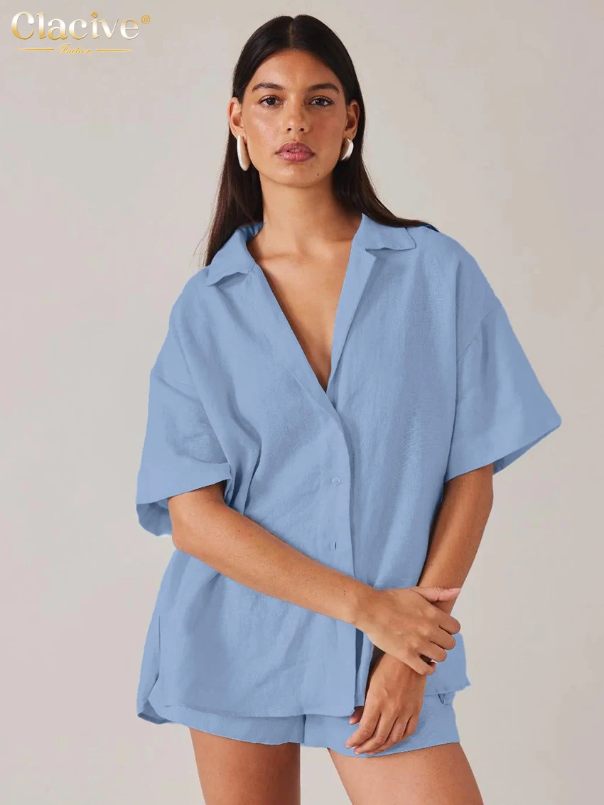 Clacive Fashion Loose Blue Cotton Shorts Sets Woman 2 Pieces 2026 Elegant Half Sleeve Shirt With High Waist Shorts Set Female
Clacive Fashion Loose Blue Cotton Shorts Sets Woman 2 Pieces 2026 Elegant Half Sleeve Shirt With High Waist Shorts Set Female