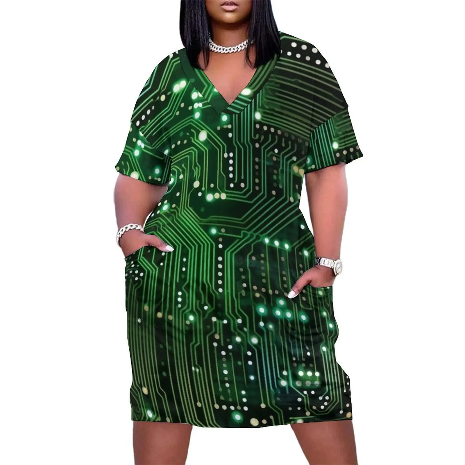 Circuit board pattern green and black Loose Pocket Dress party dresses women summer dresses women 2025
Circuit board pattern green and black Loose Pocket Dress party dresses women summer dresses women 2025